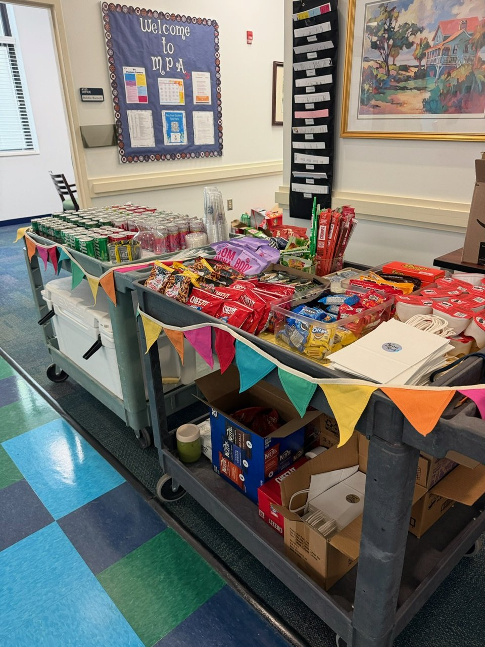 A Snack Cart filled with snacks, drinks, and treats ready for MPA teachers and staff